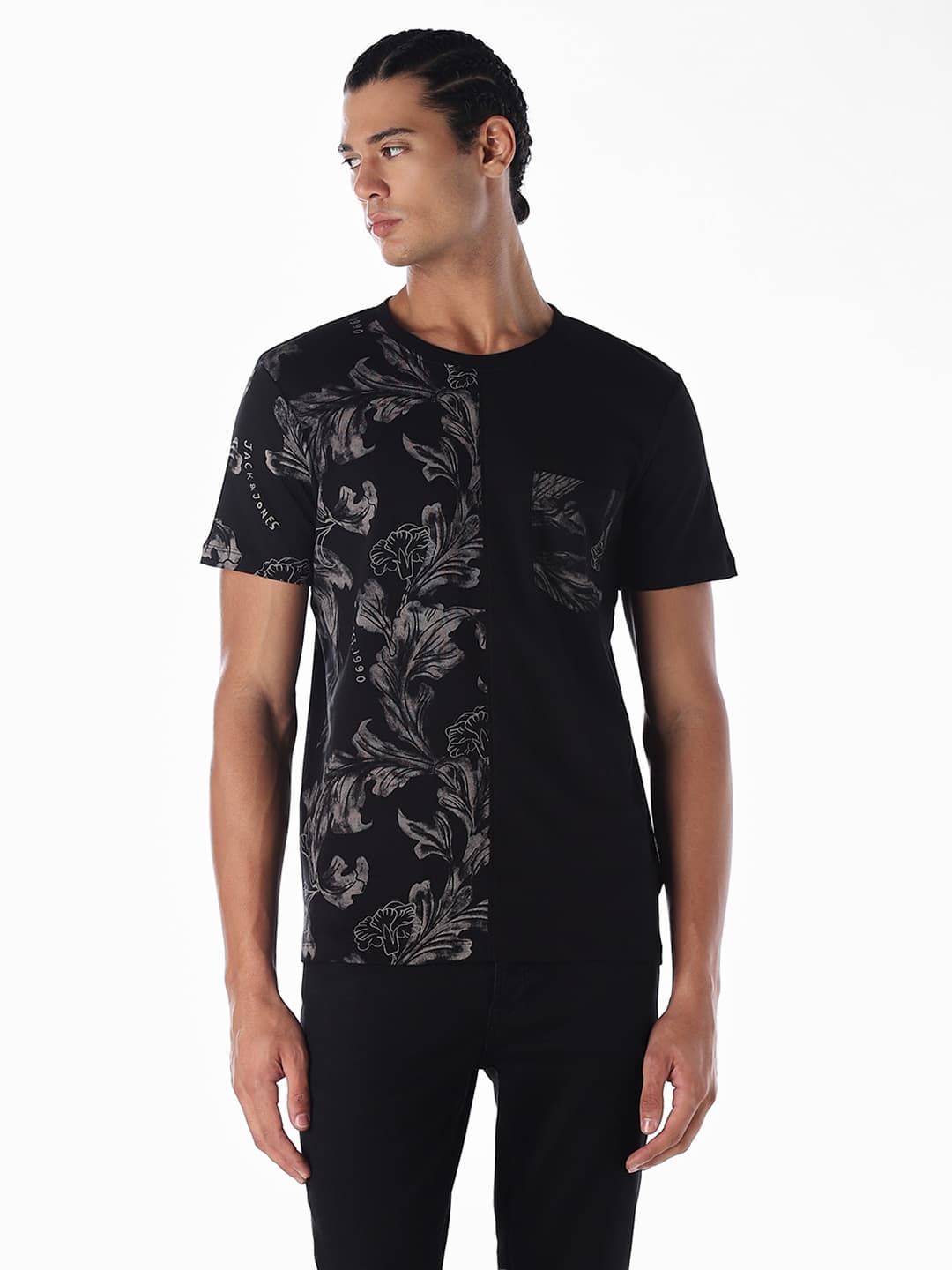 Men Black Casual Half Sleeves Tshirt