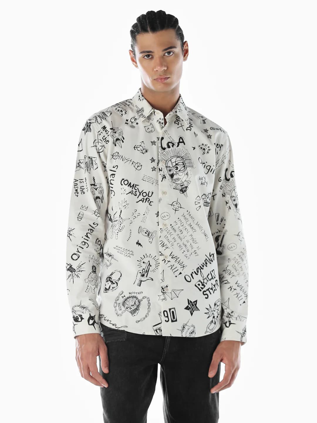Men White Casual Full Sleeves Cotton Shirt