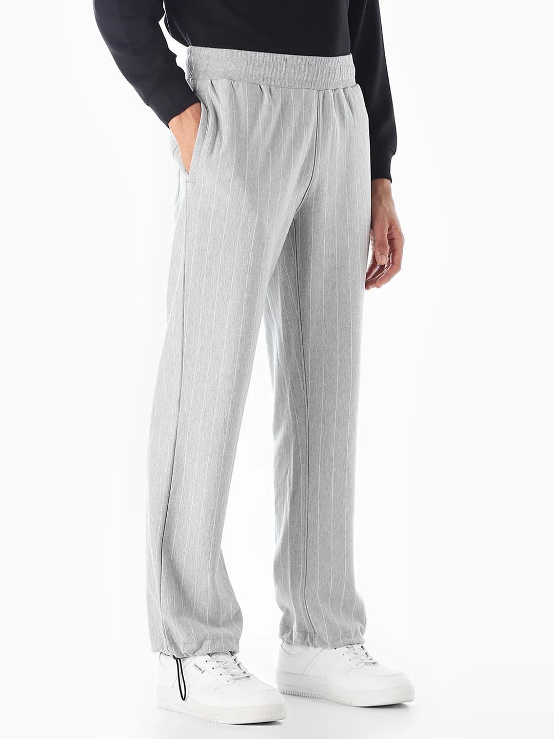 Men's Grey Casual Baggy Fit Mid Rise Trackpant
