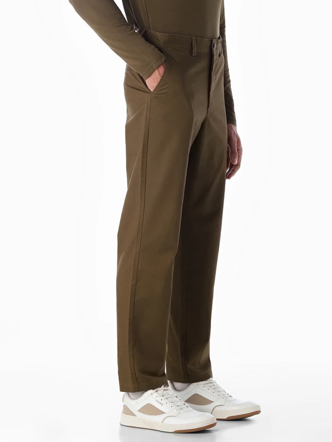 Men's Brown Casual Regular Fit Mid Rise Chinos
