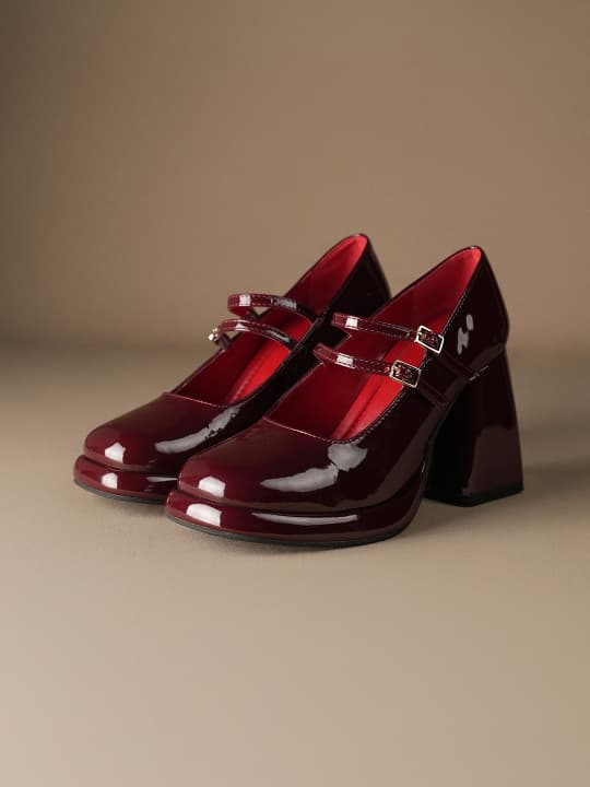 Women's Freddie Hot Space Burgundy Patent Double Strap Block Heels
