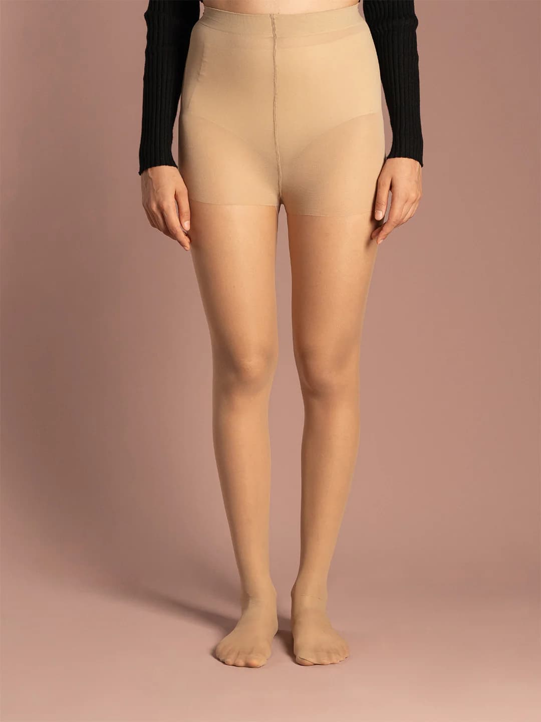 Women's Beige Casual Solid Sheer Peau Skin Stretch Stockings