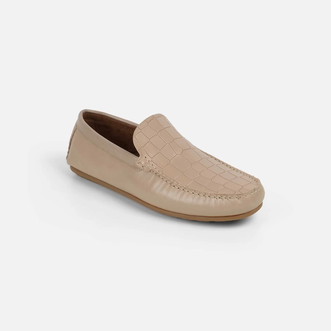 Men's Beige Casual Round Toe Leather Casual Shoes
