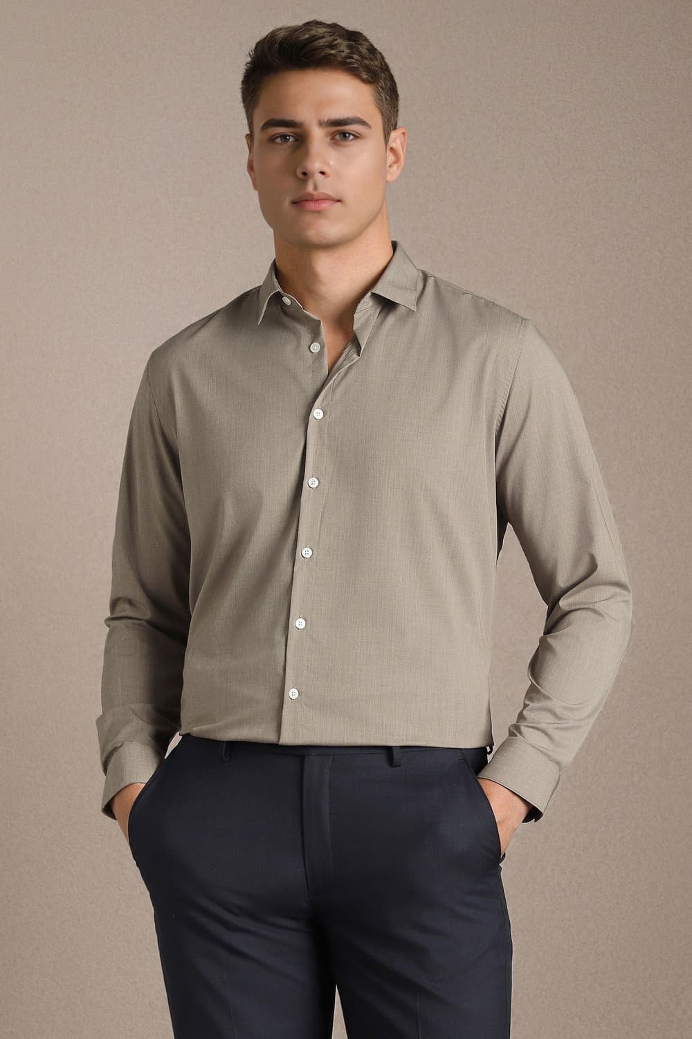 Men's Beige Formal Solid Shirt
