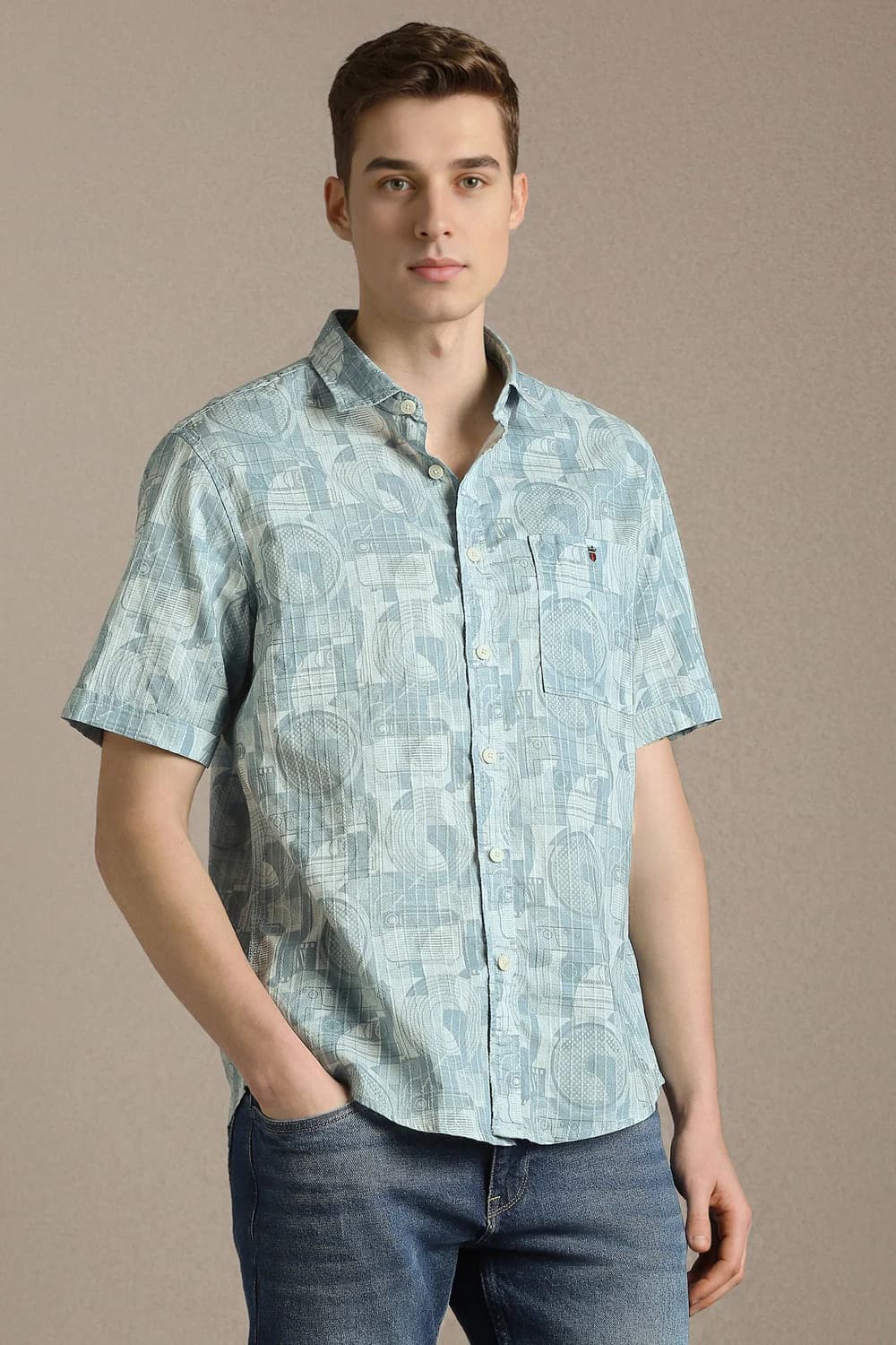 Men's Blue Casual Printed Cotton Shirt