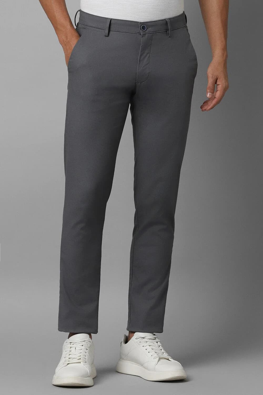 Men's Grey Casual Solid Mid Rise Regular Length Trouser