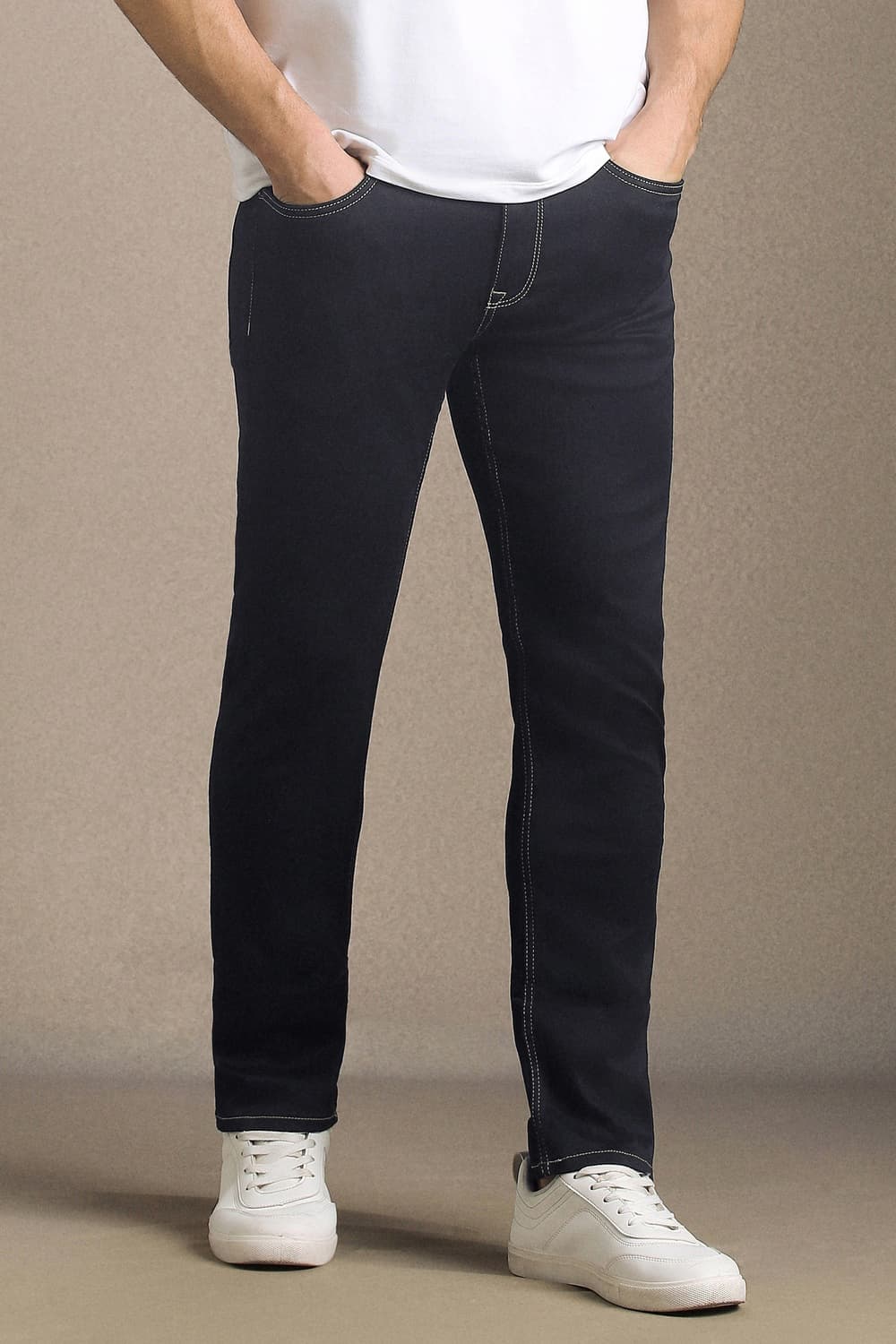 Men's Navy Casual Solid Low Rise Regular Length Jeans
