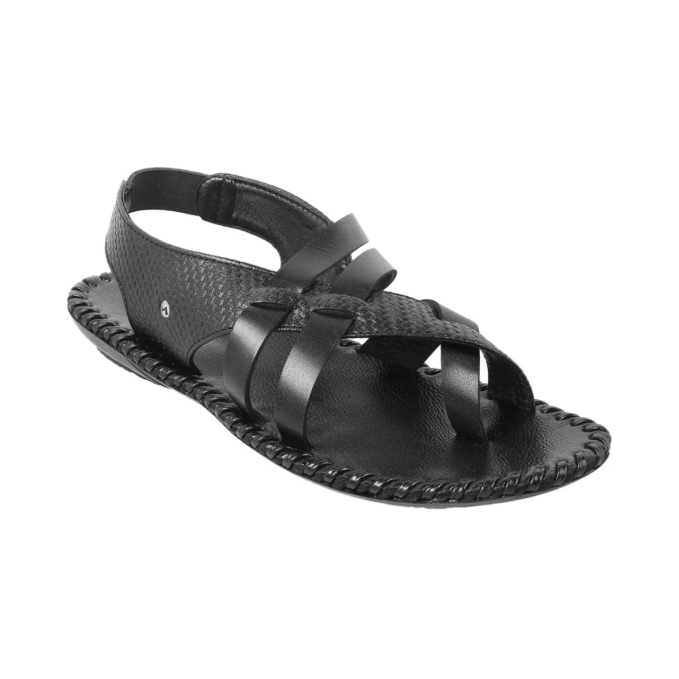 Men's Black Casual Round Toe Leather Sandals