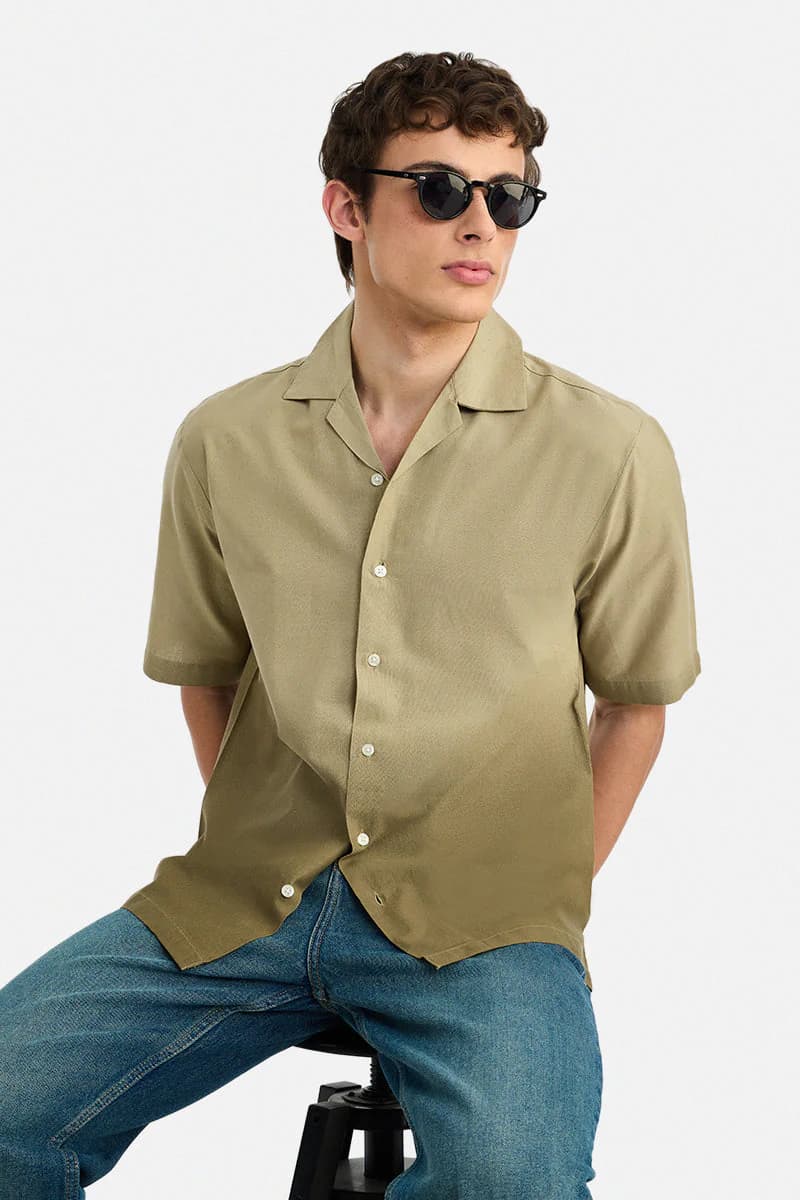 Men's Green Casual Ombre Half Sleeves Cotton Shirt