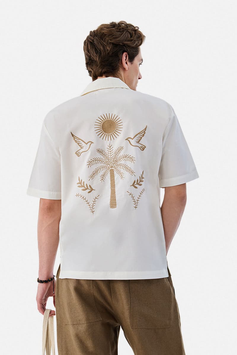 Men's White Casual Embroidered Half Sleeves Shirt