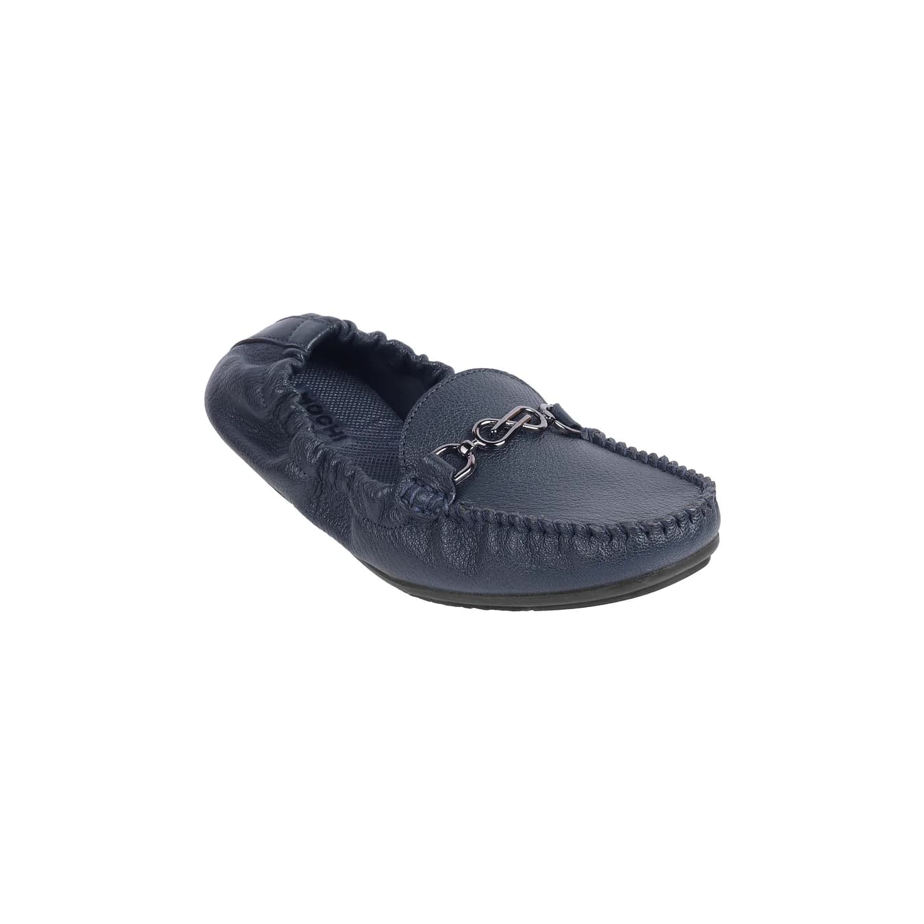 Women's Blue Casual Round Toe Leather Flats