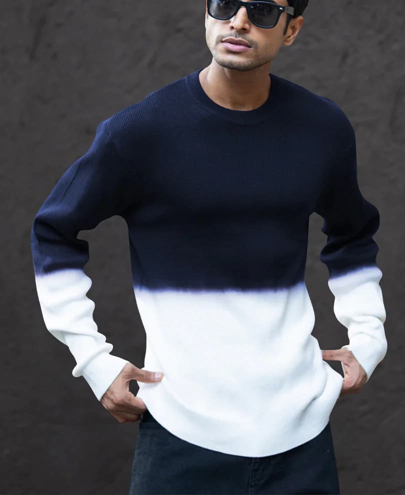 Men's Navy Casual Self-Design Round Neck Cotton Tshirt
