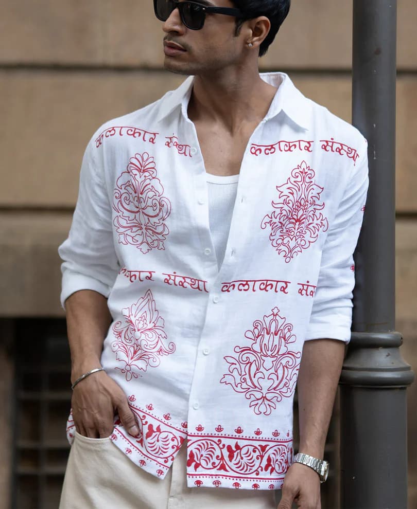Men's White Casual Full Sleeves Printed Cotton Shirt