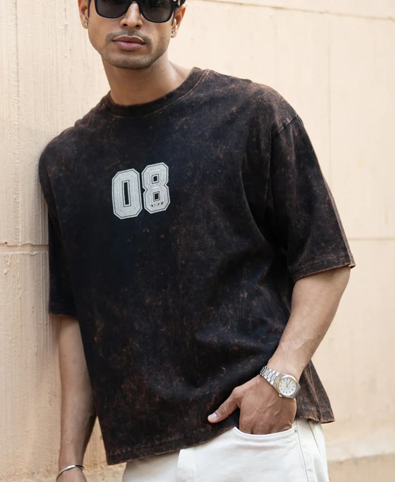 Men's Brown Casual Printed Round Neck Tshirt