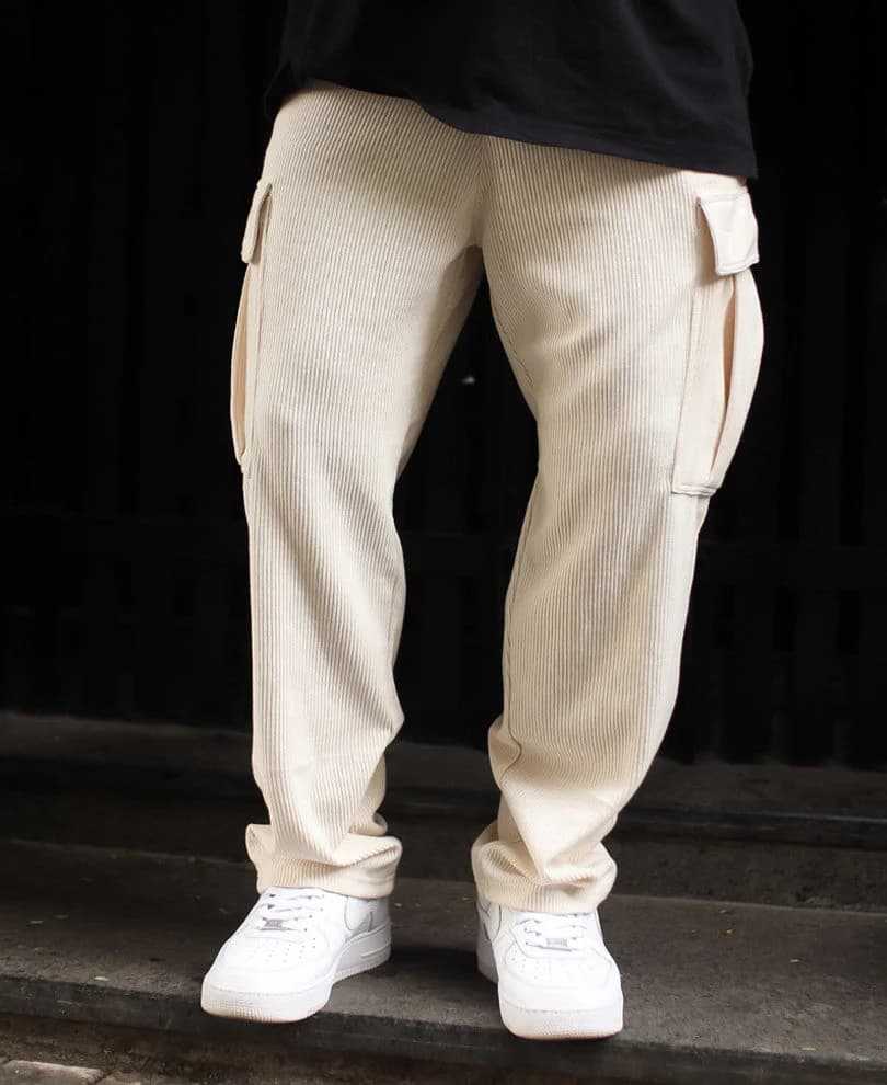 Men's Cream Casual Side Pocket Baggy Fit Trackpant
