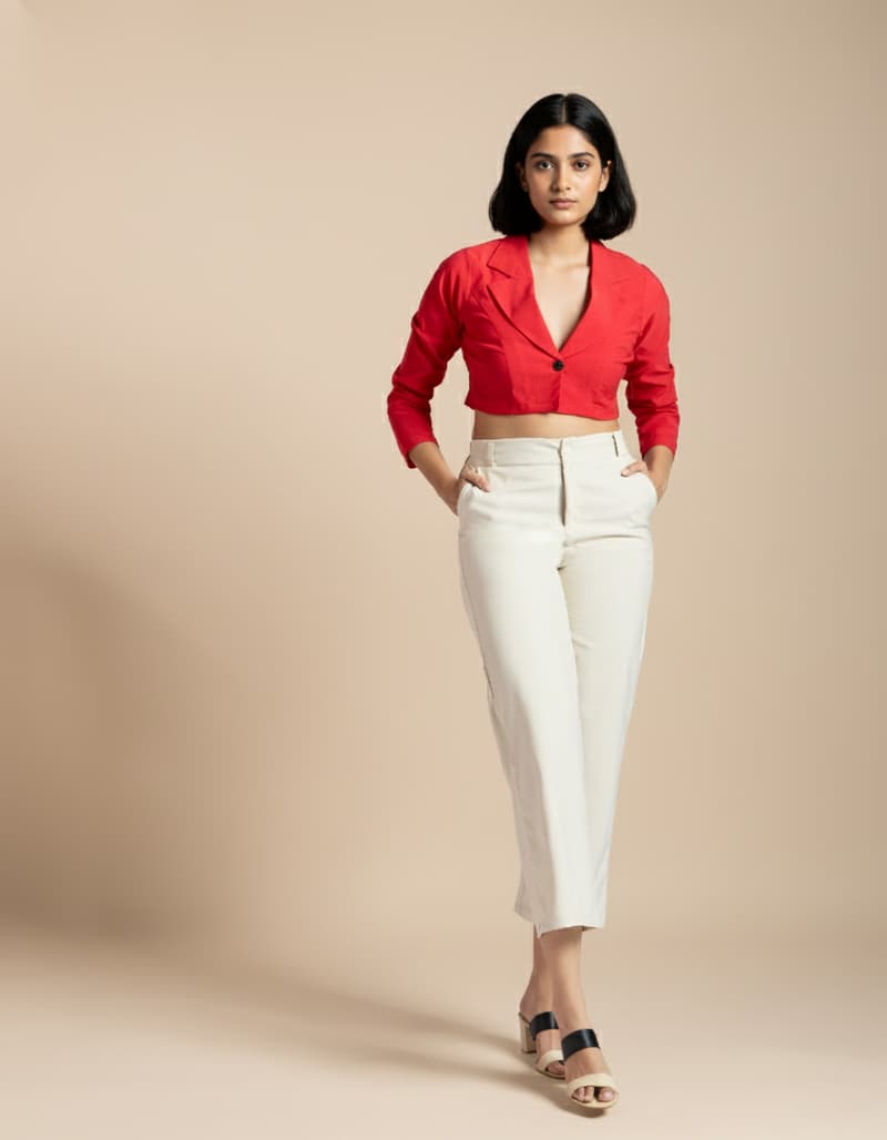 Women's Red Casual Full Sleeves Gaia Cropped Jacket Inspired Tops