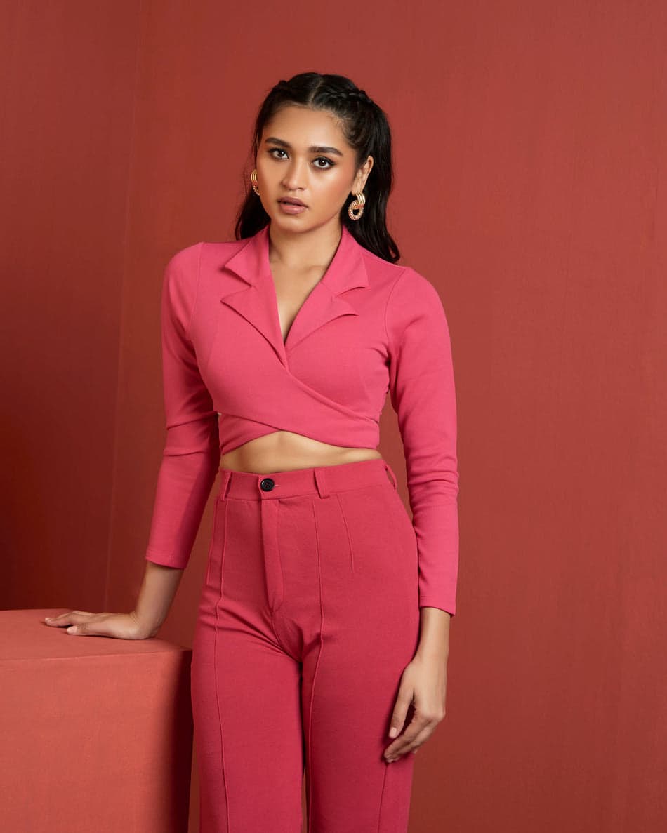 Women's Pink Casual Regular Length June Straight Fit Trouser