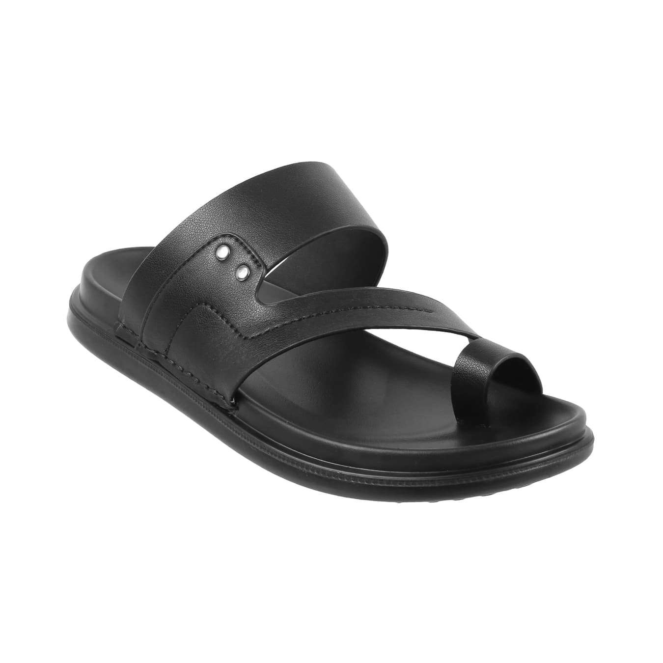 Men's Black Casual Round Toe Synthetic Sandals
