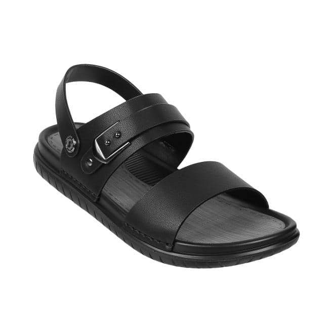 Men's Black Casual Round Toe Synthetic Sandals