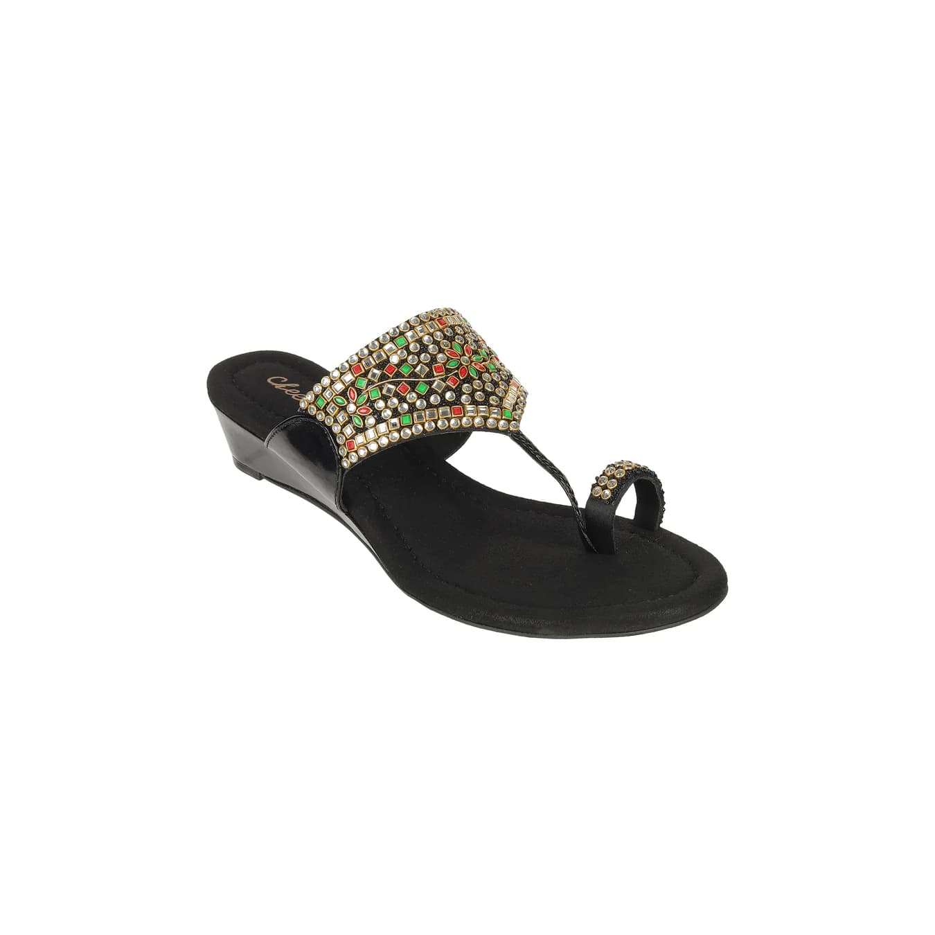 Women's Black Casual Round Toe Synthetic Sandals