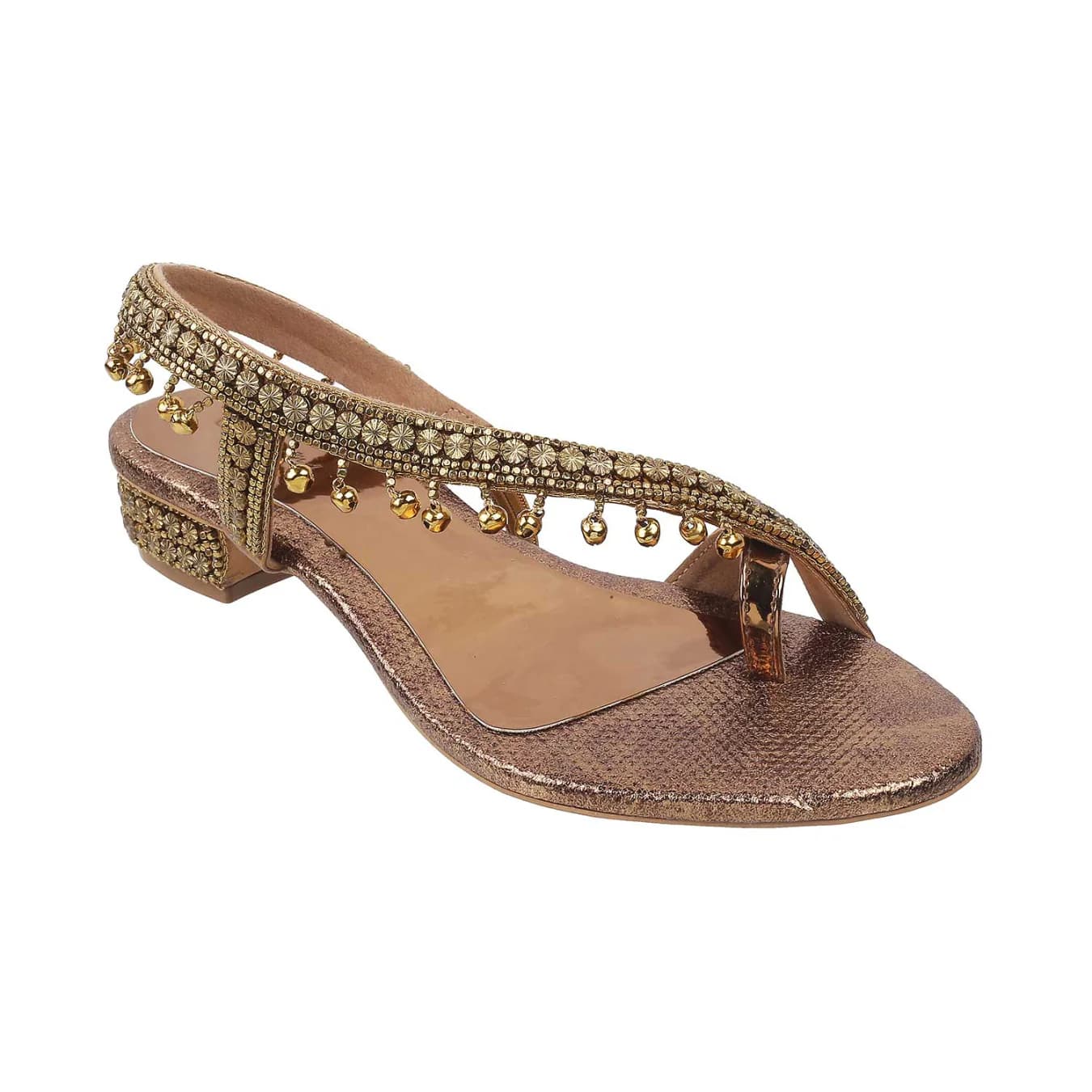 Women's Gold Casual Round Toe Synthetic Sandals