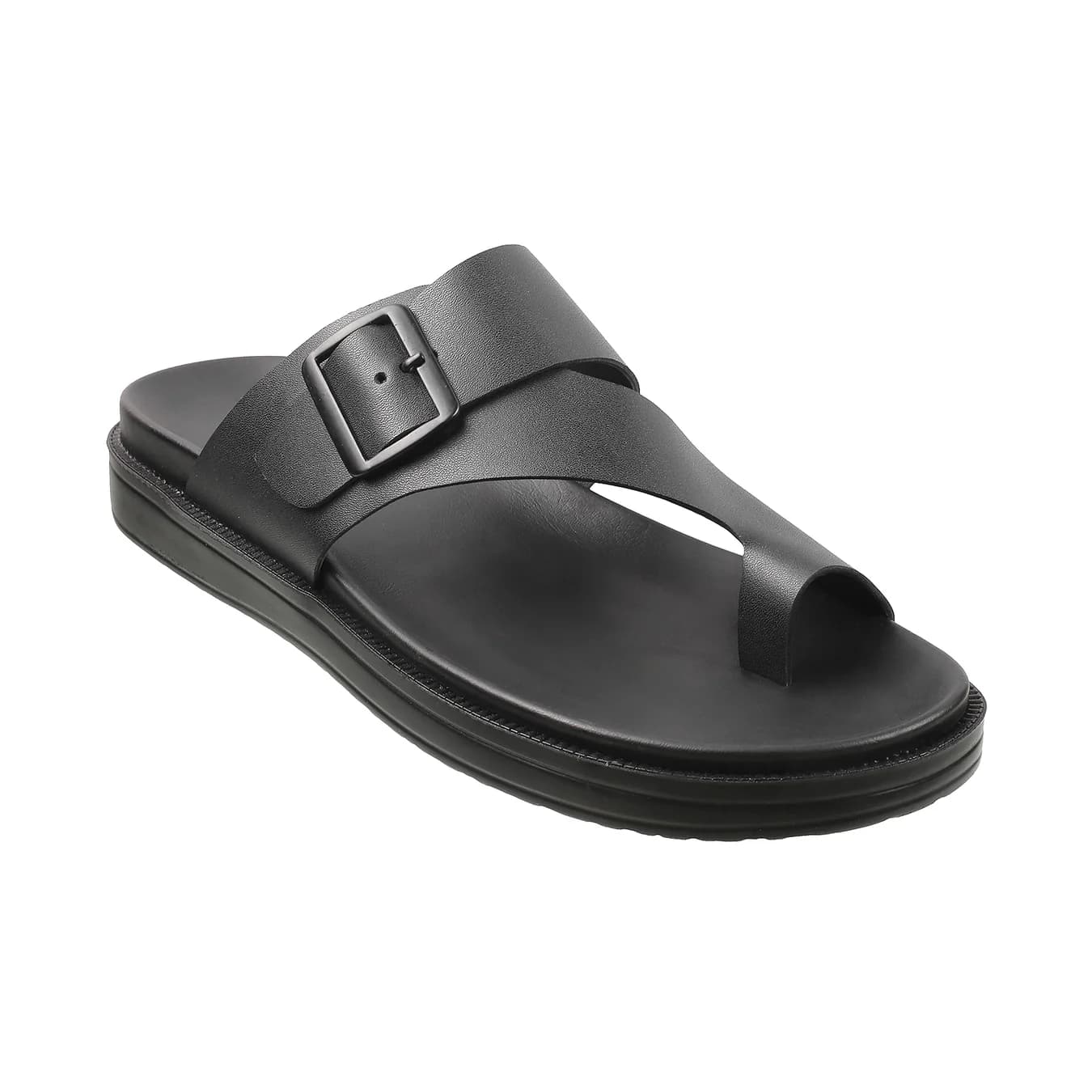 Men's Black Casual Round Toe Leather Sandals