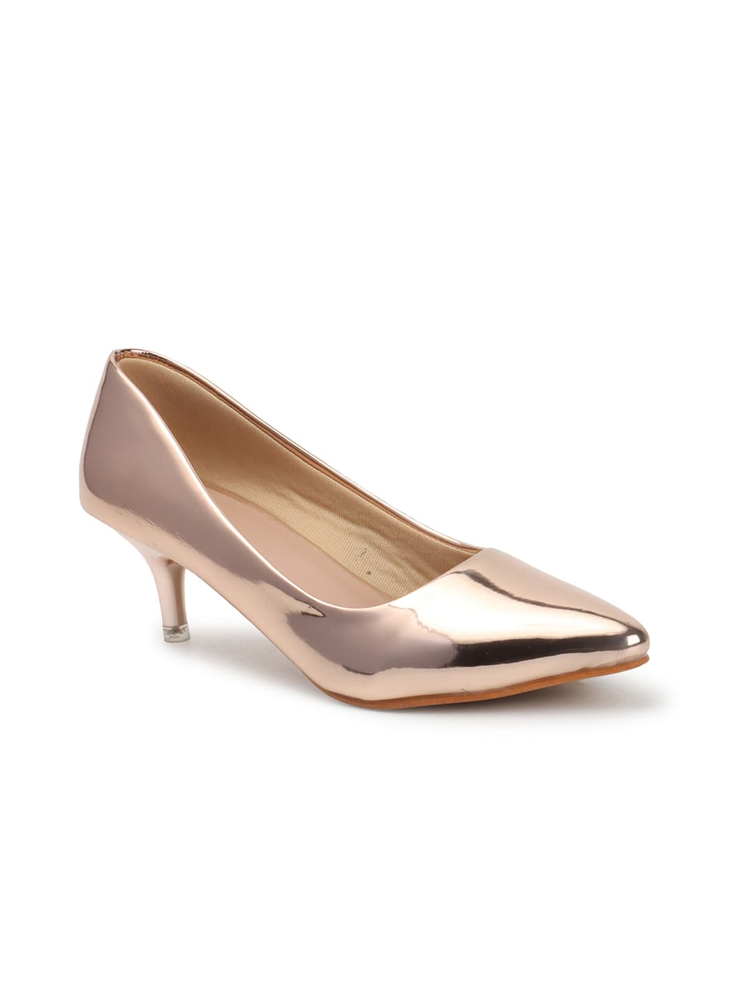 Women's Metallic Rose Gold Party Pointed Toe Kitten Pump Heels