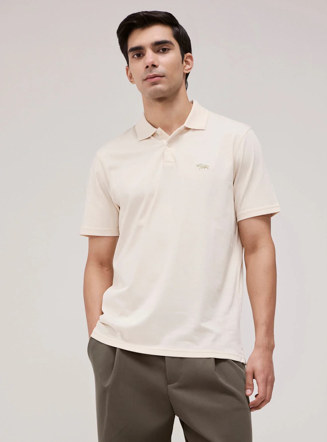 Men's Beige Casual Solid Half Sleeves Polo Tshirt