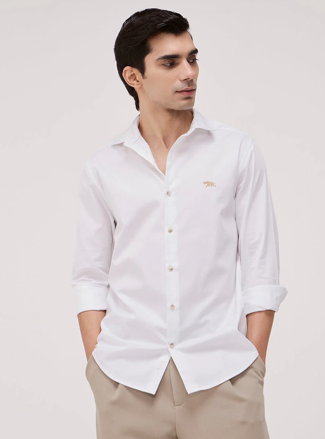Men's White Casual Solid Full Sleeves Cotton Shirt