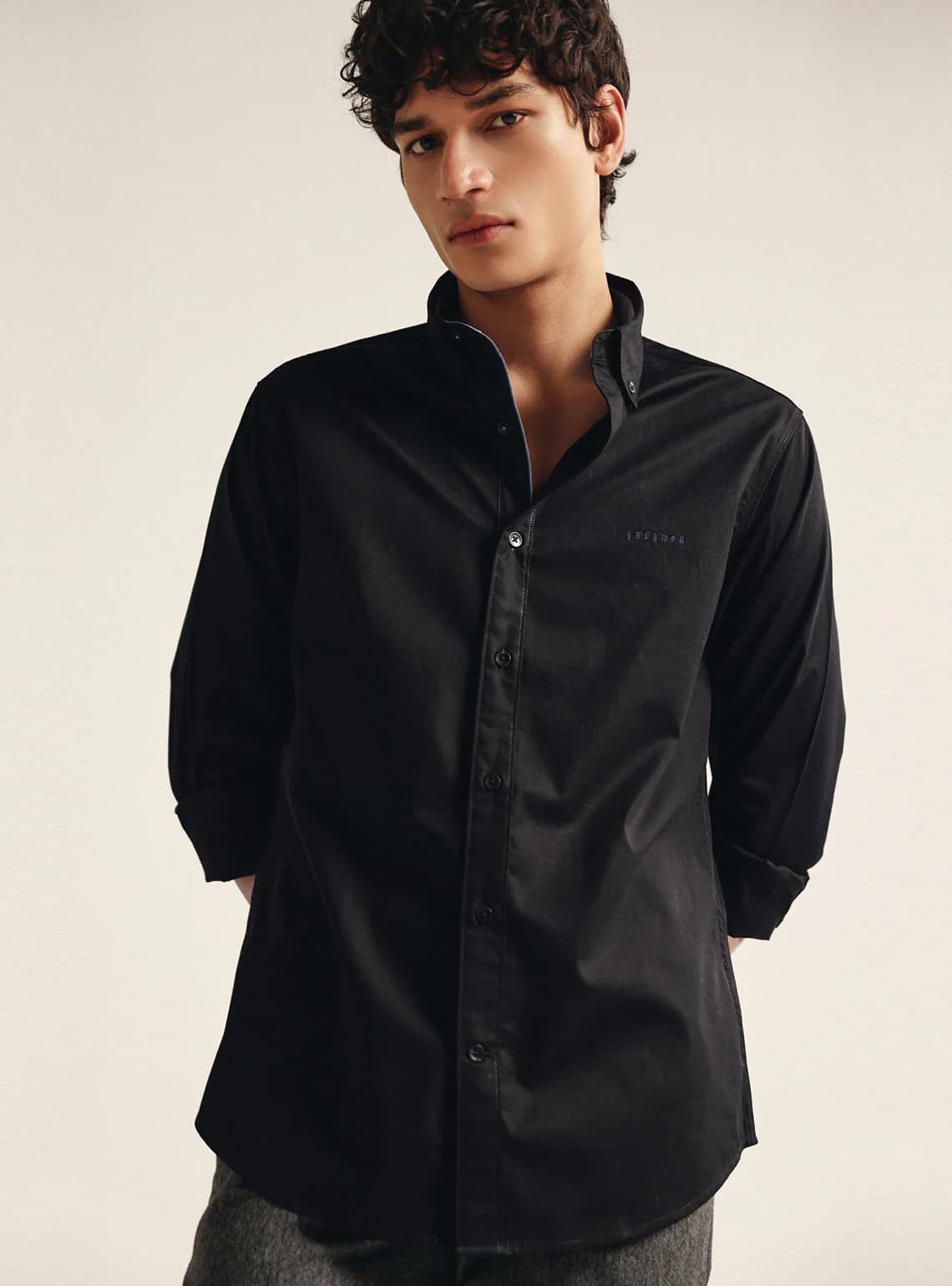 Men's Black Casual Solid Full Sleeves Cotton Shirt