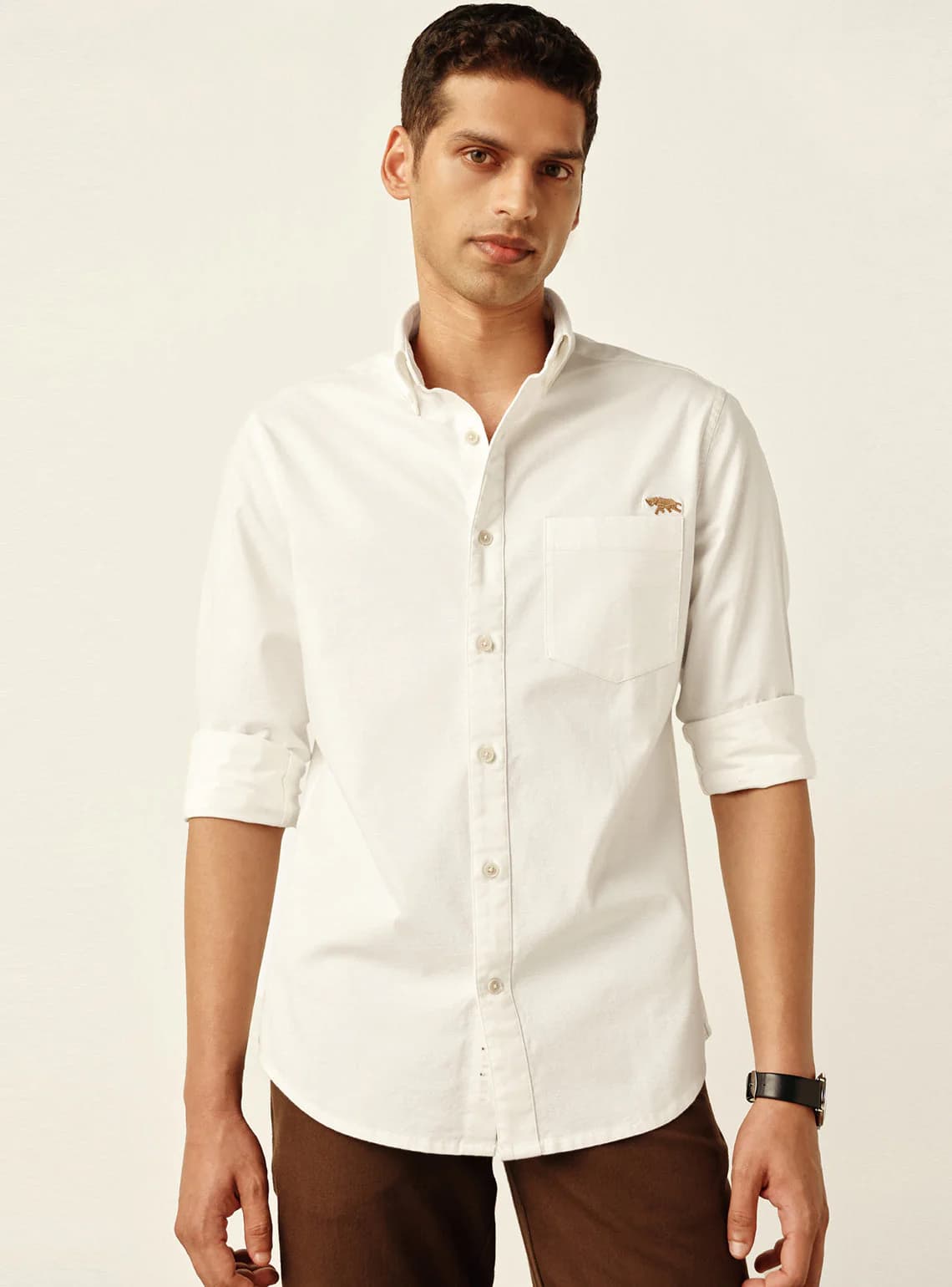 Men's White Casual Solid Full Sleeves Cotton Shirt