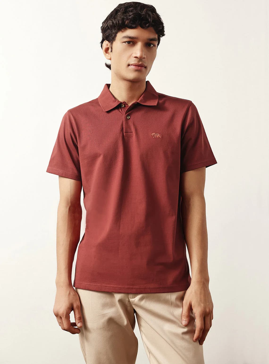 Men's Red Casual Solid Half Sleeves Polo Tshirt