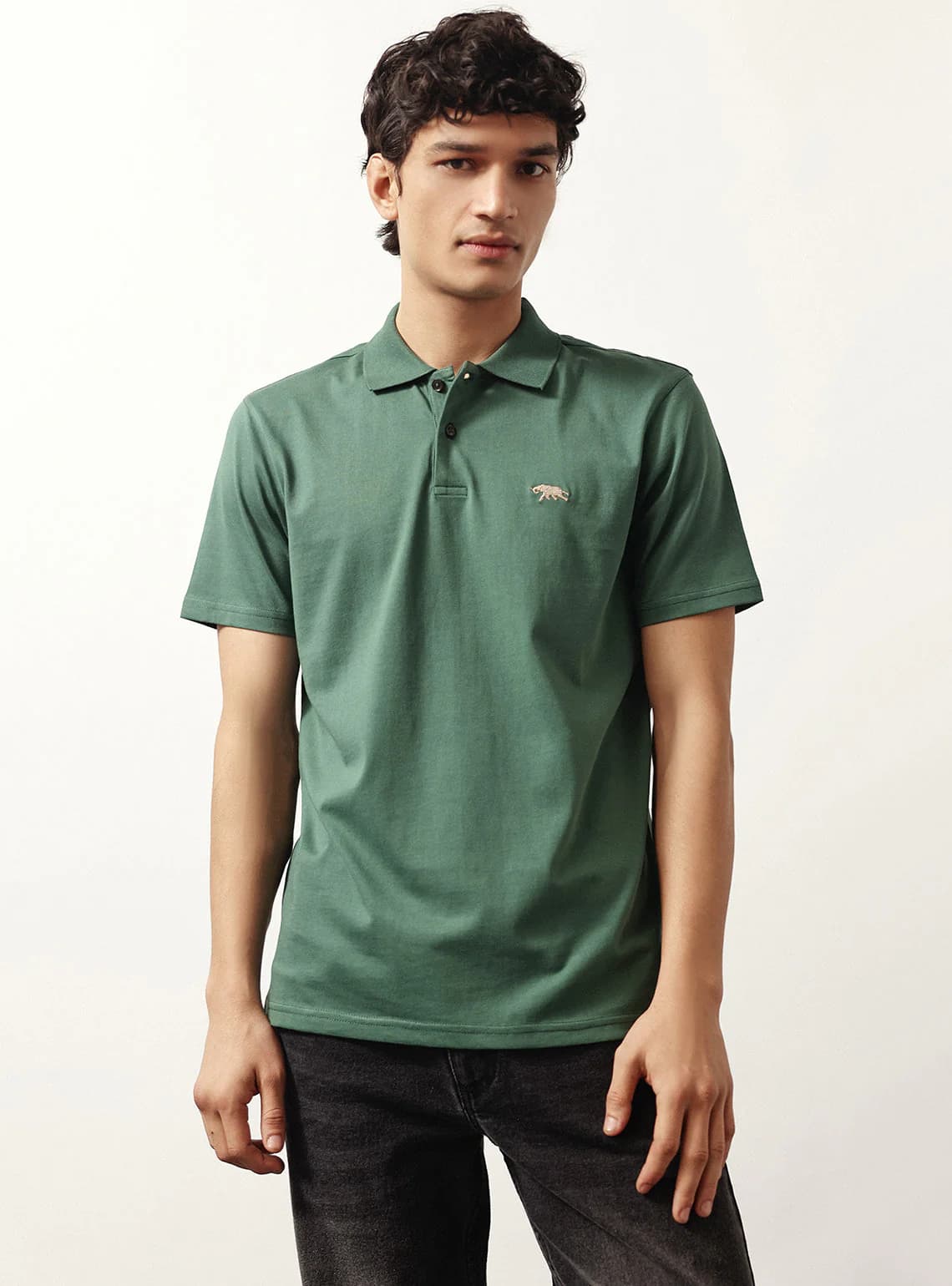 Men's Green Casual Solid Half Sleeves Polo Tshirt