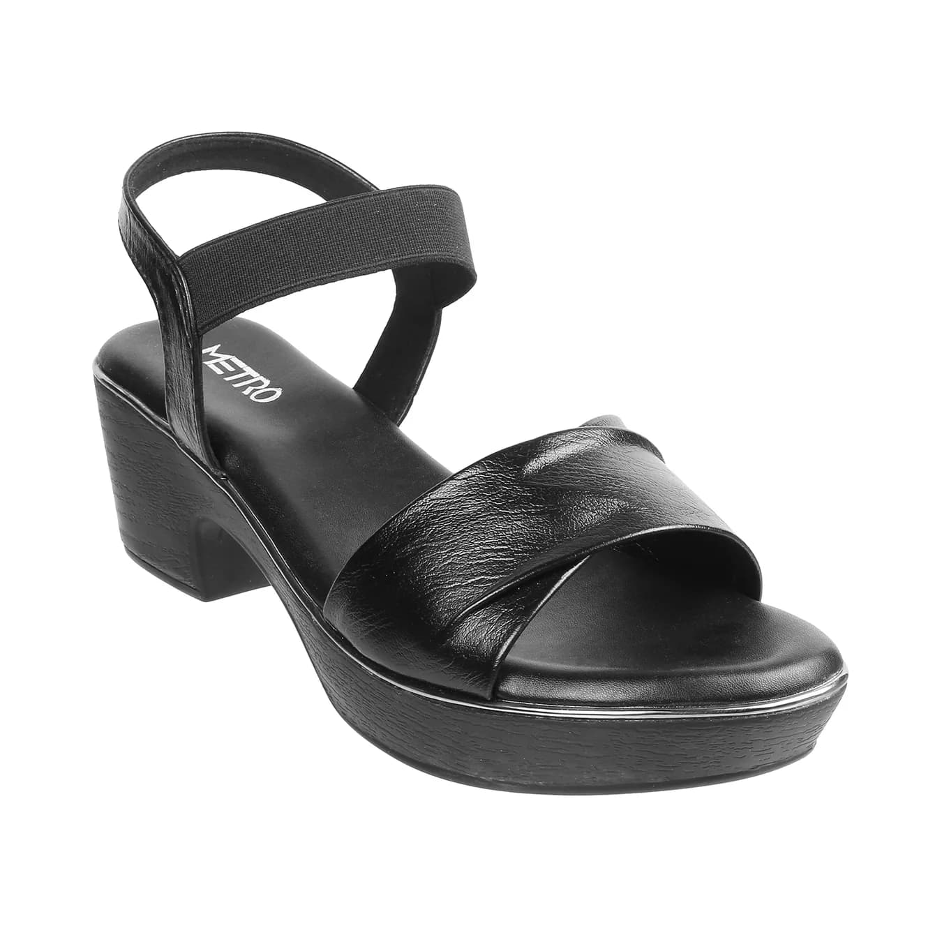 Women's Black Casual Round Toe Synthetic Sandals