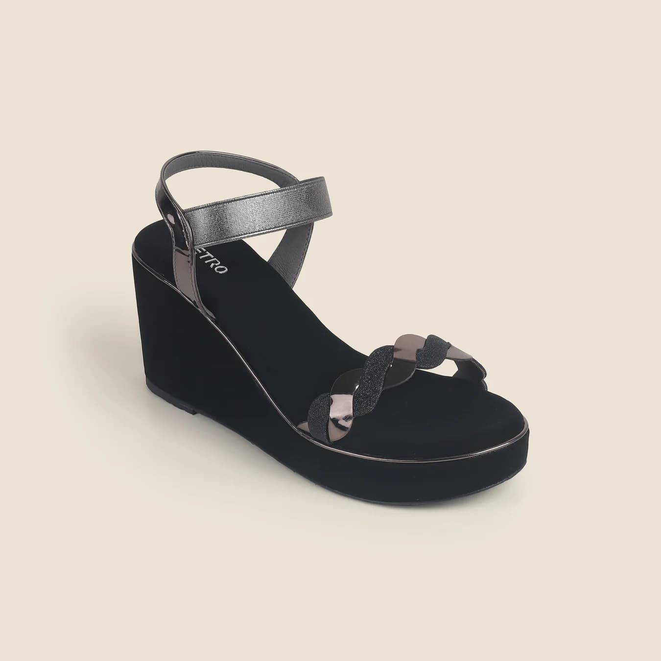 Women's Black Casual Round Toe Synthetic Sandals