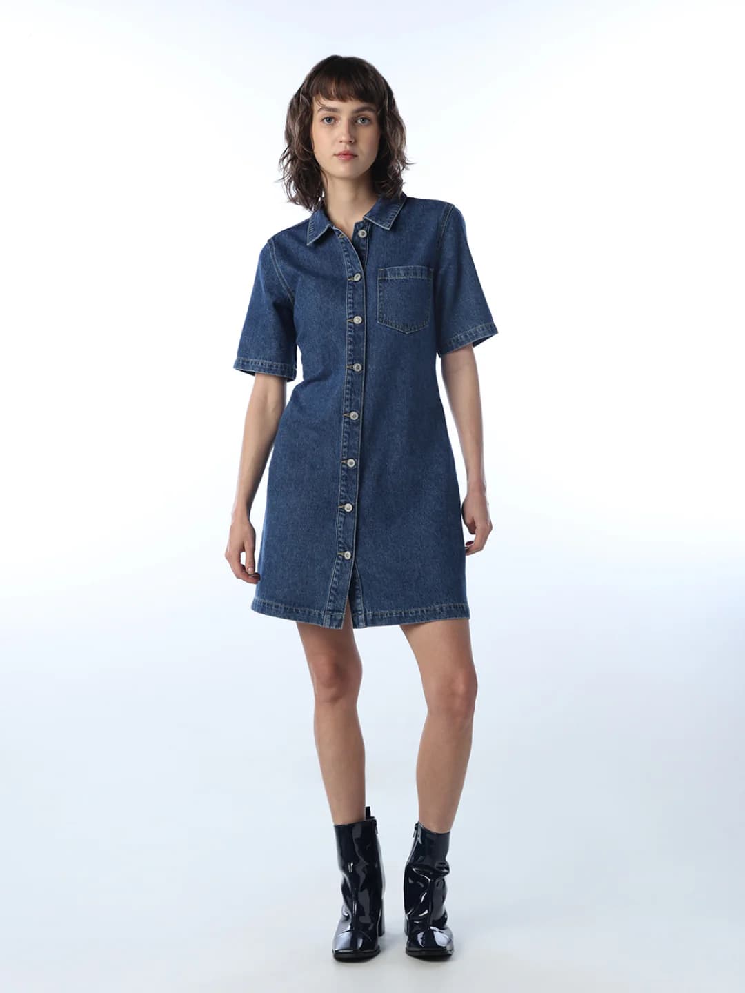 Women's Blue Casual Half Sleeves Solid Dress