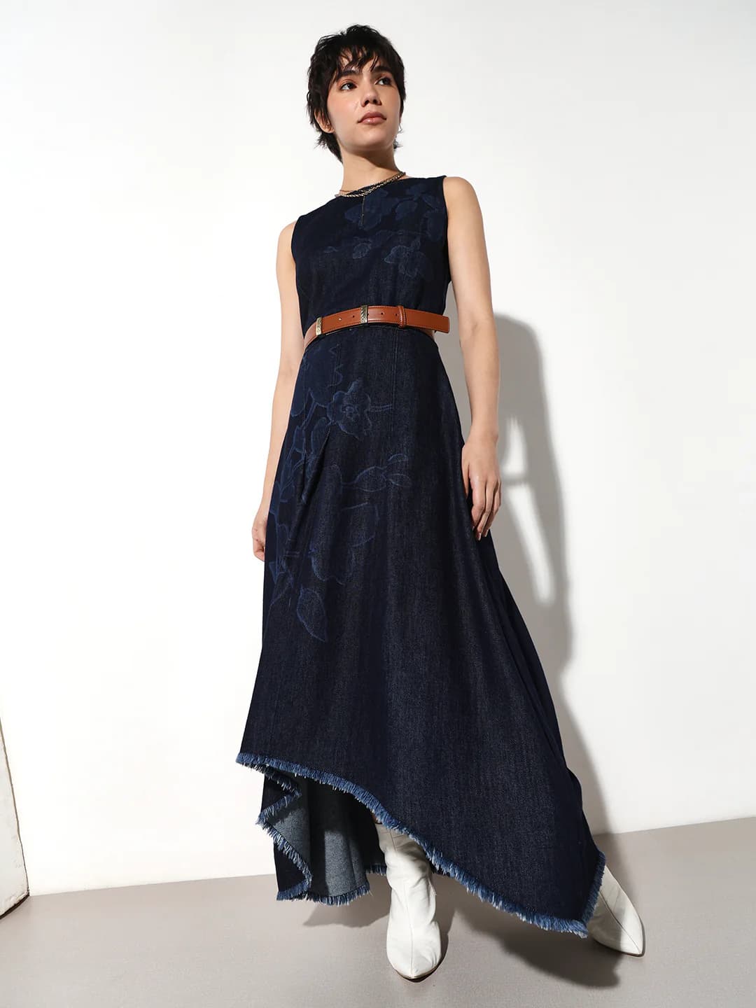 Women's Blue Casual Sleeveless Floral Dress