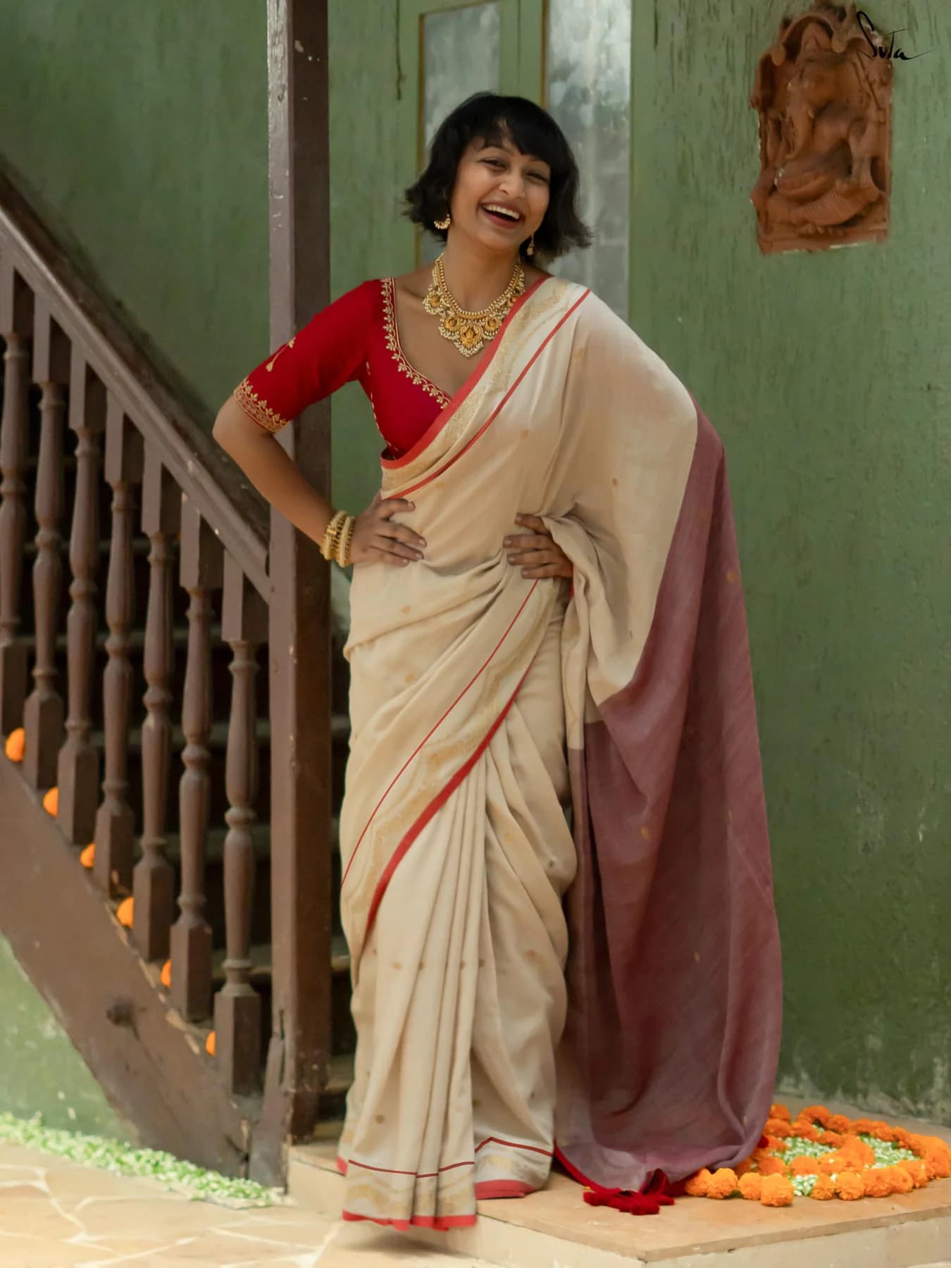 Women's White Festive Ready to Wear Saree without Blouse