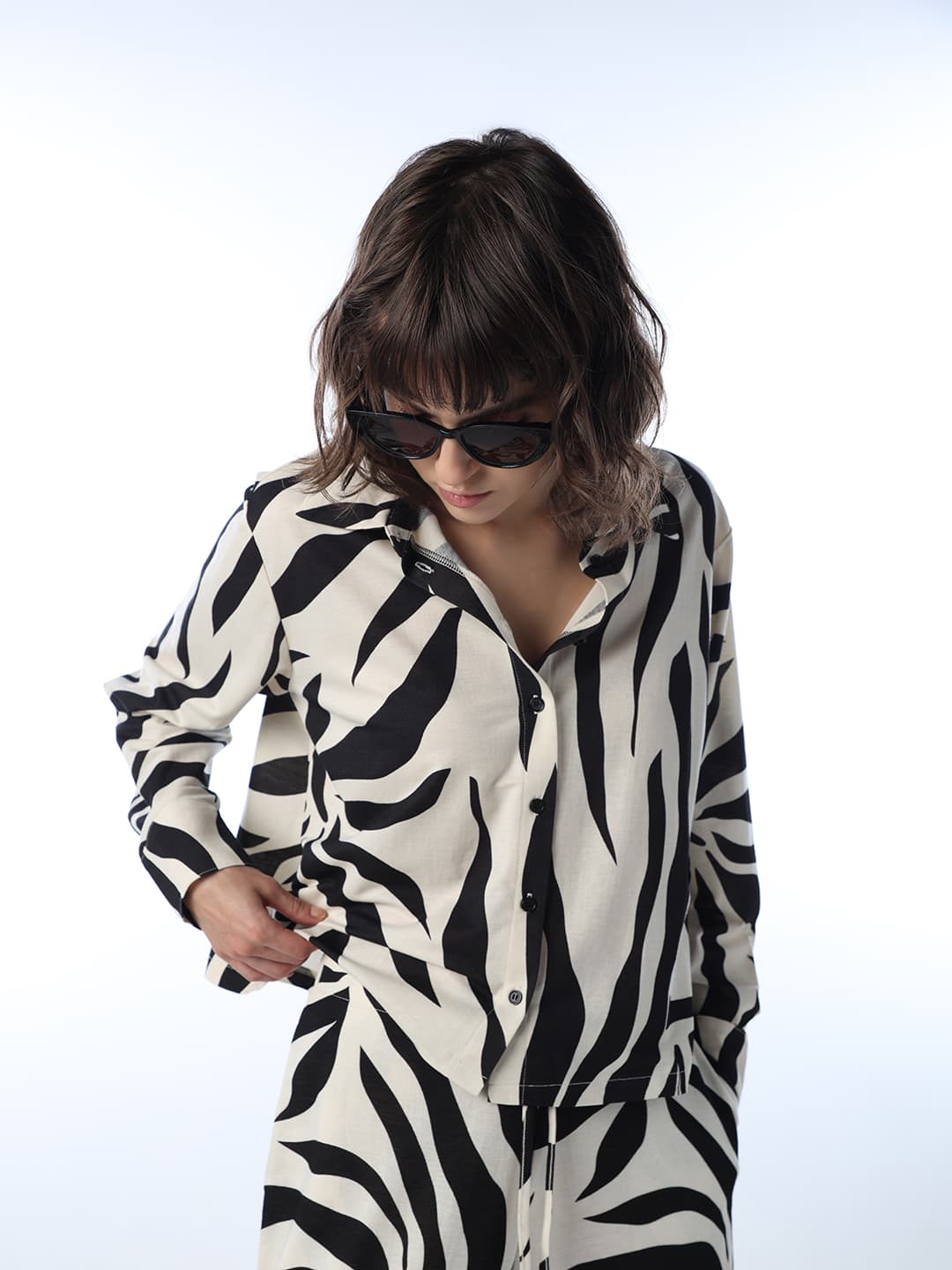 Women's White Casual Abstract Full Sleeves Shirt