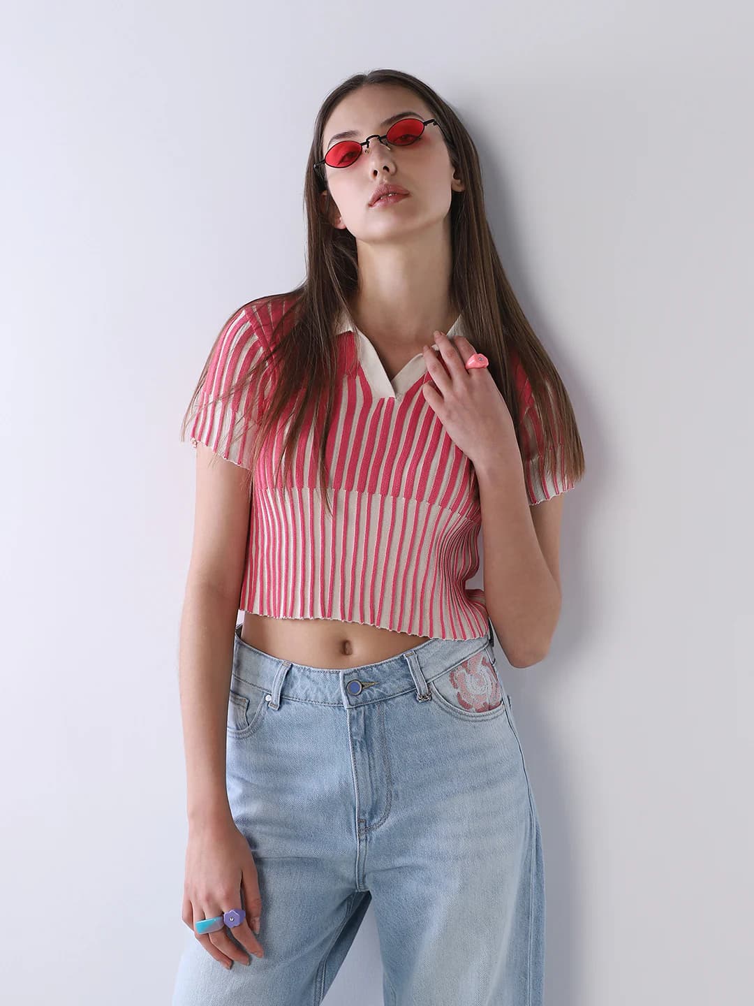 Women's Pink Casual Striped Half Sleeves Tshirt