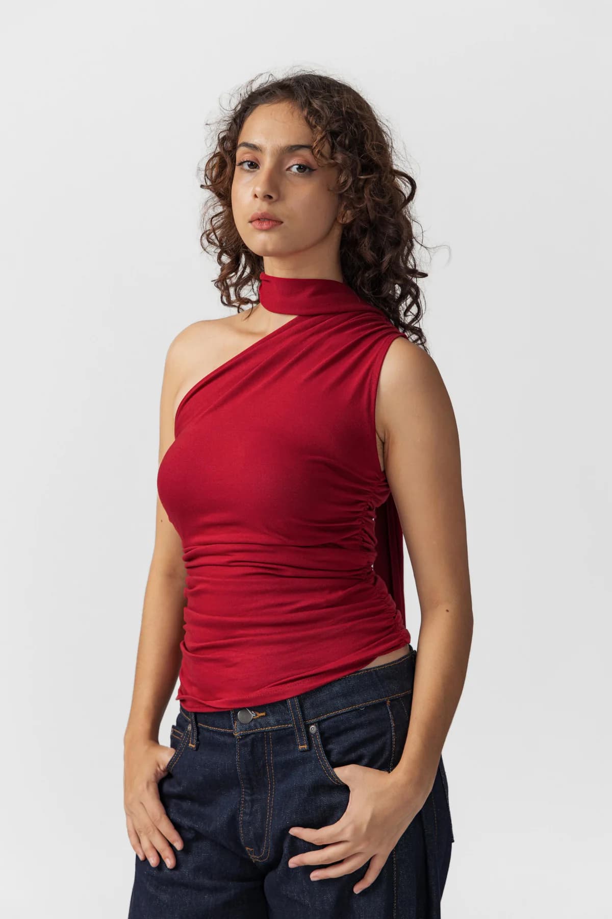Women's Red Casual Solid Sleeveless Top
