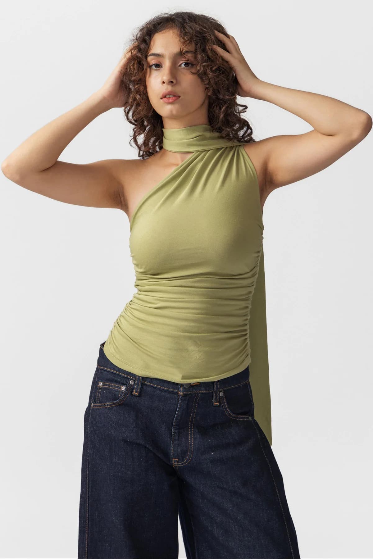 Women's Green Casual Solid Sleeveless Top