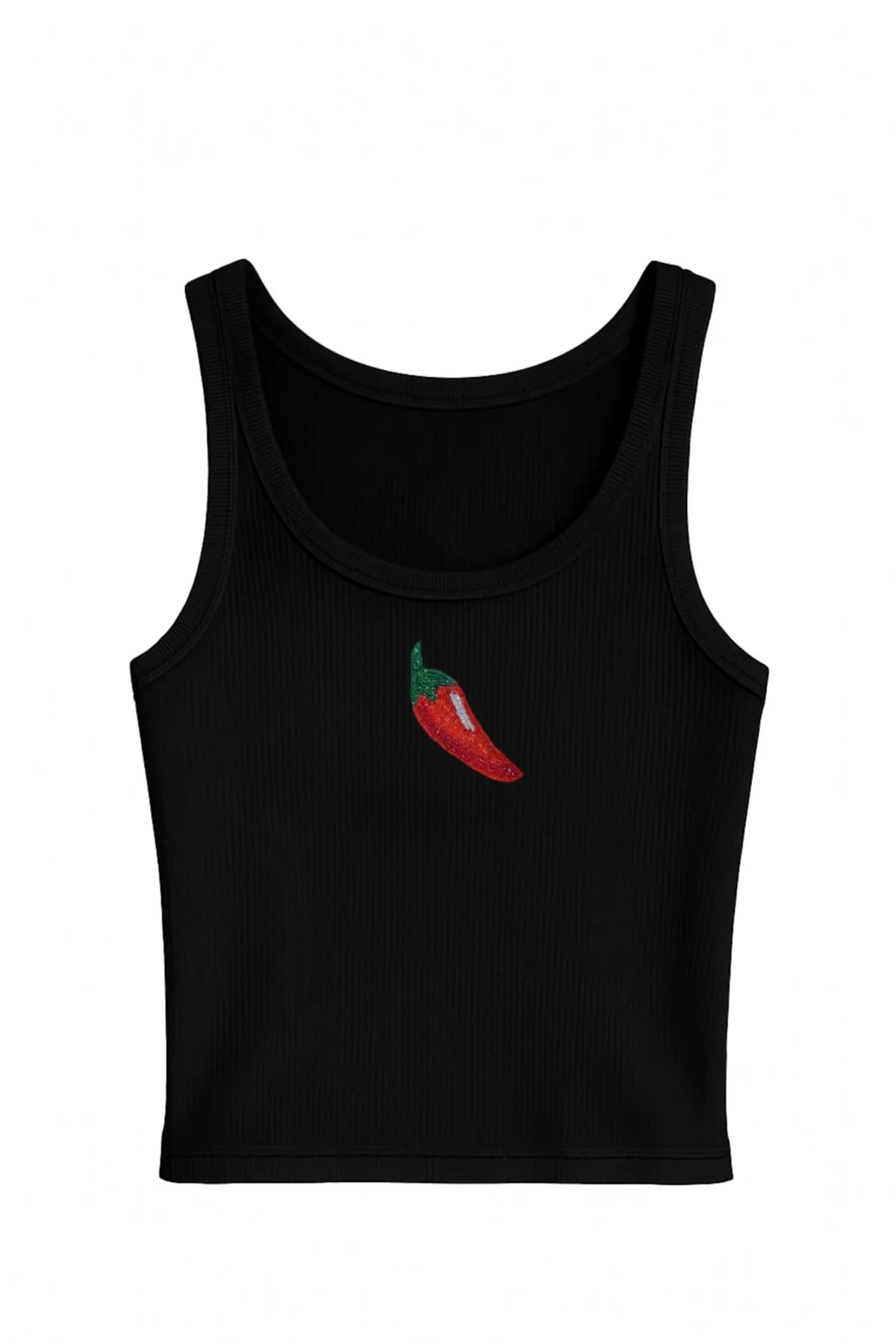 Women's Black Casual Solid Embroidered Sleeveless Top