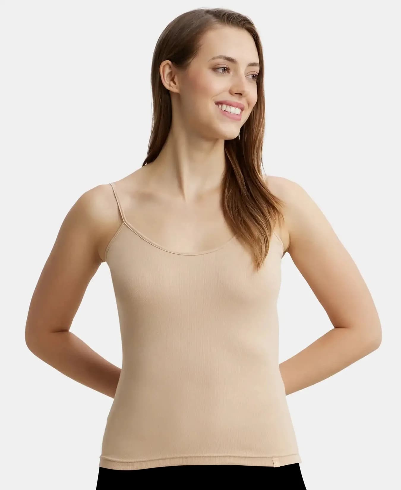 Women's Light Skin Beige Super Combed Cotton Rib Camisole with Adjustable Straps