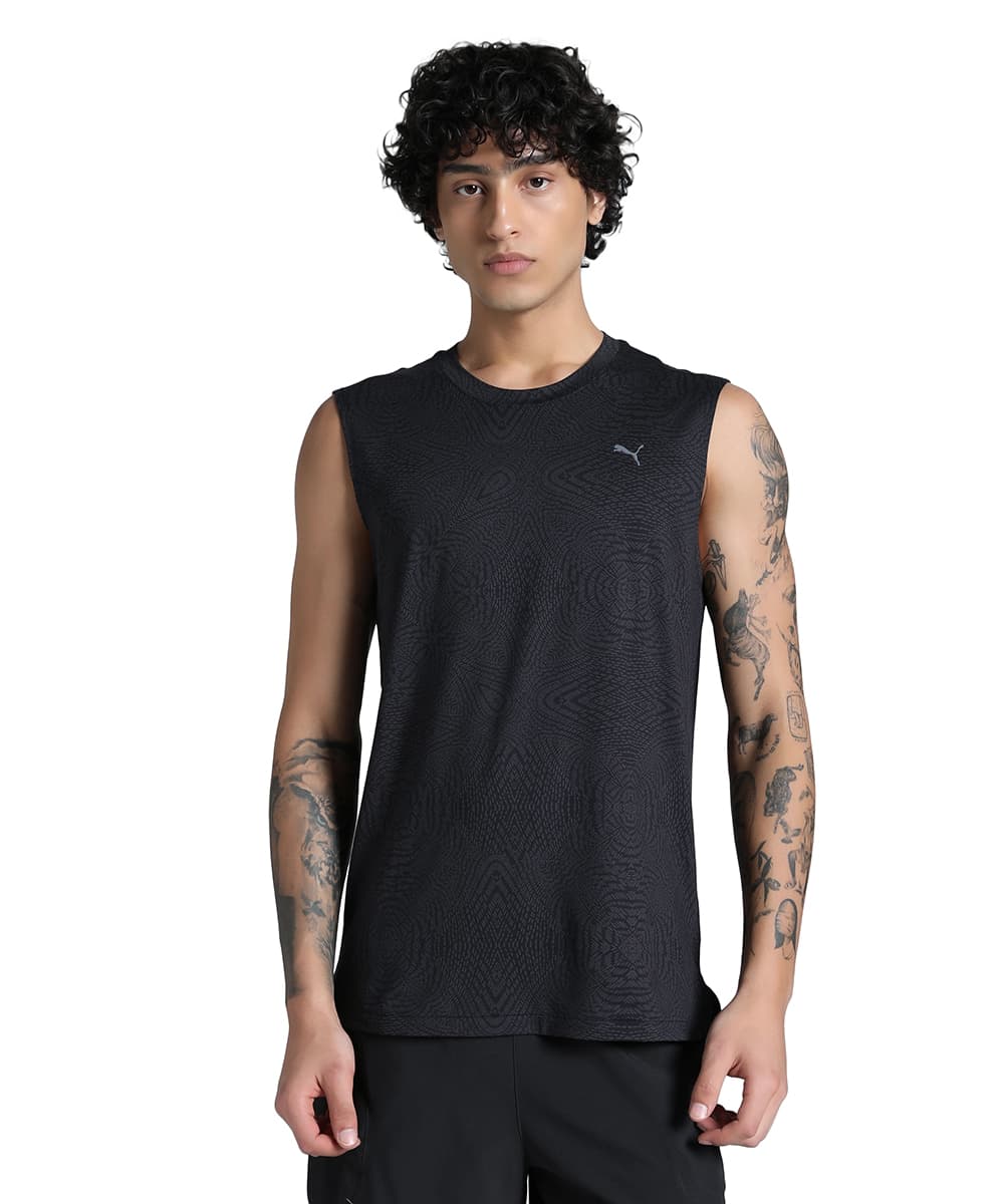 Men's Black Casual Graphic Tank