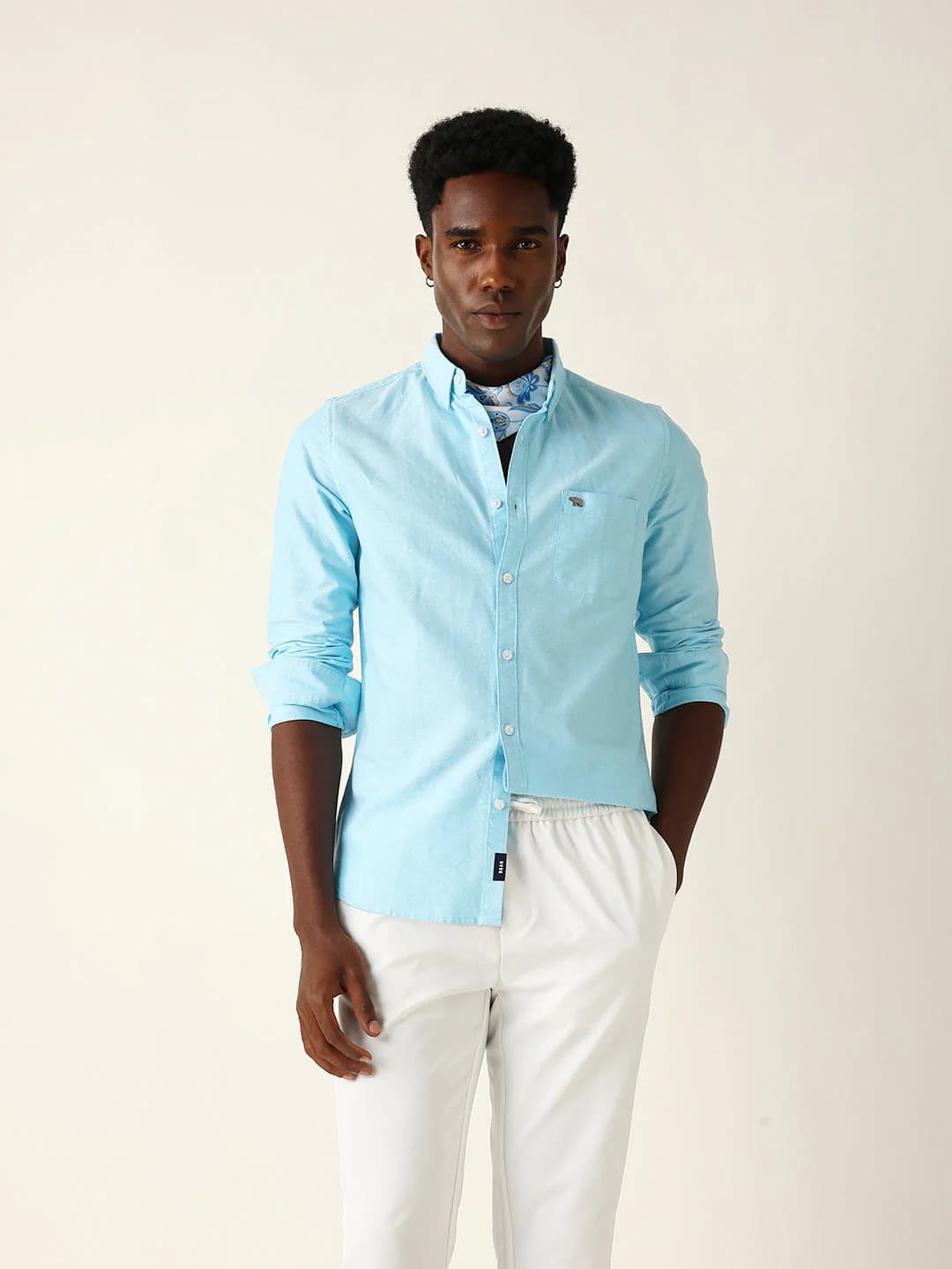 Men's Sky Blue Solid Slim Fit Casual Cotton Shirt