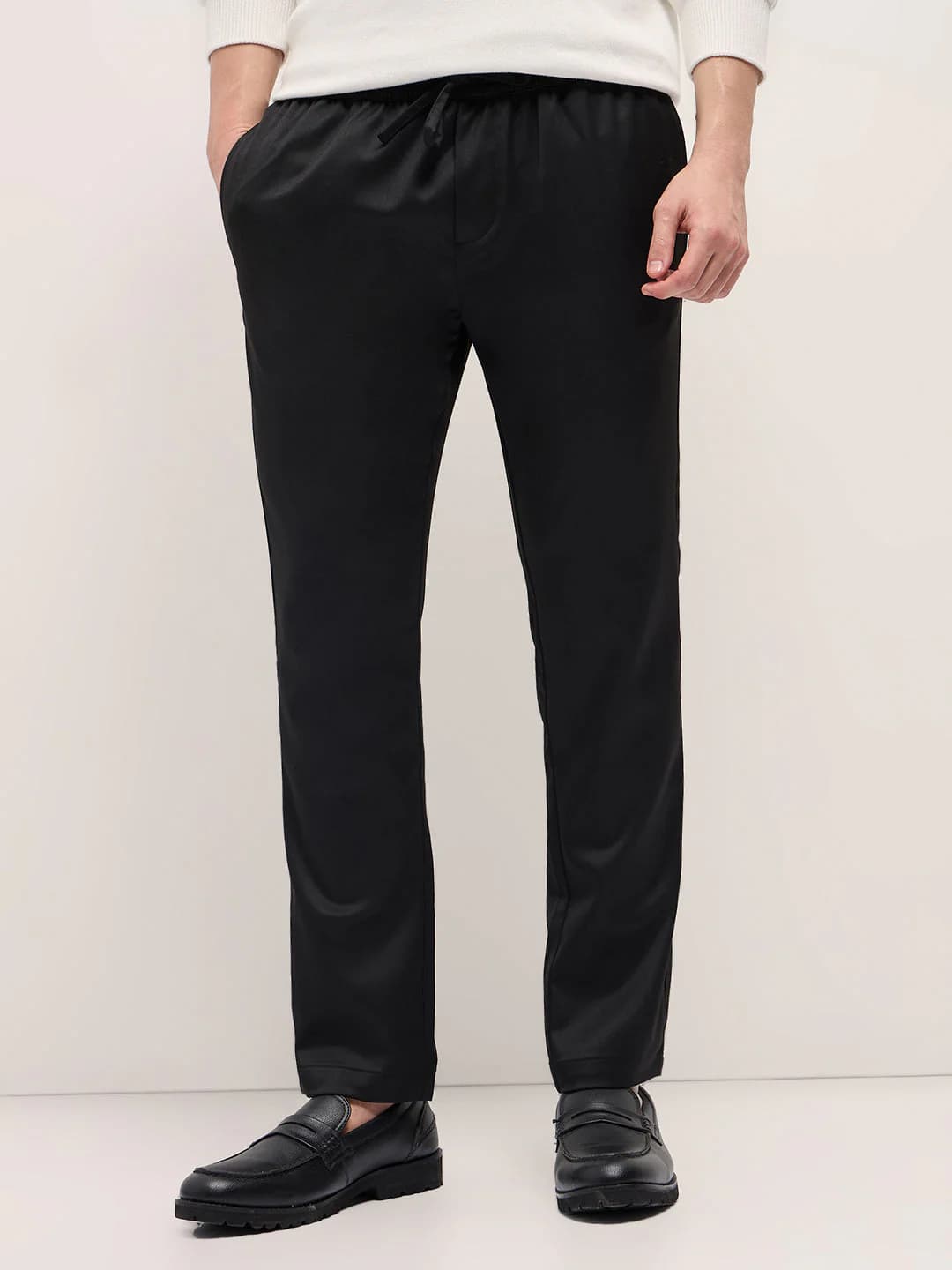 Men's Black Slim Fit Formal Trouser with Elastic Waistband