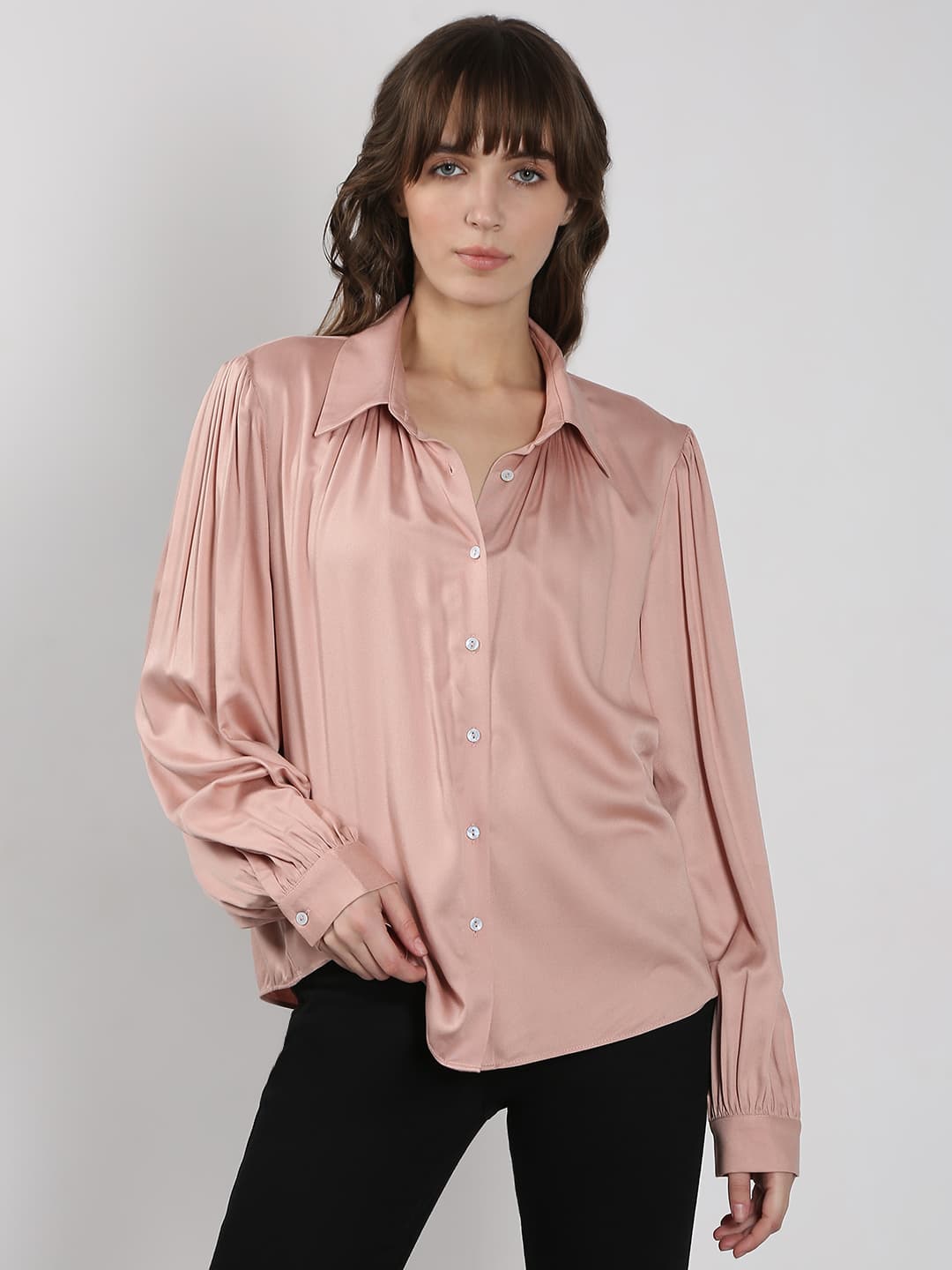 Women's Pink Work Regular Fit Full Sleeves Solid Shirt