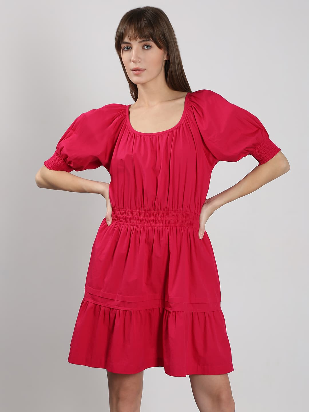 Women's Pink Casual A-Line Half Sleeves Dress