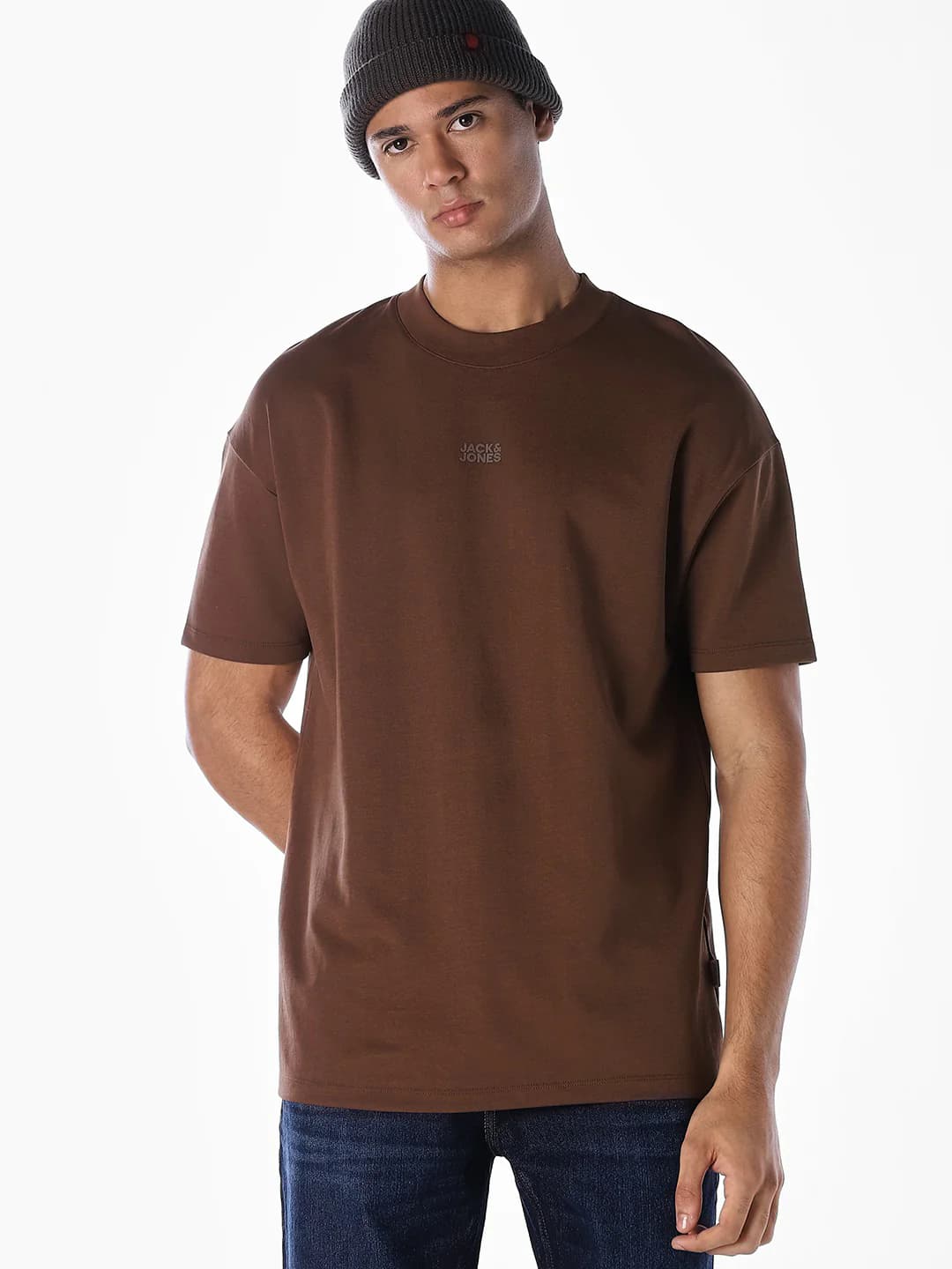 Men's Brown Casual Half Sleeves Solid Tshirt